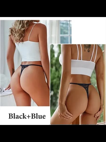 2PCS сексуальные кружева хлопок цветочный g-стринги прозрачн
