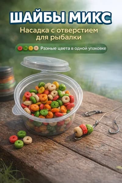 Насадка для рыбалки шайбы Микс, приманка с отверстием, бойлы цветные