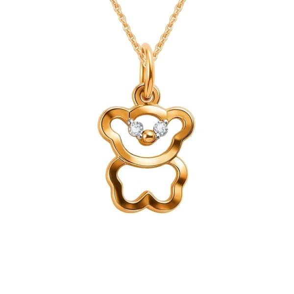 Подвеска на шею Мишка с фианитами из красного золота 585 пробы 585GOLD