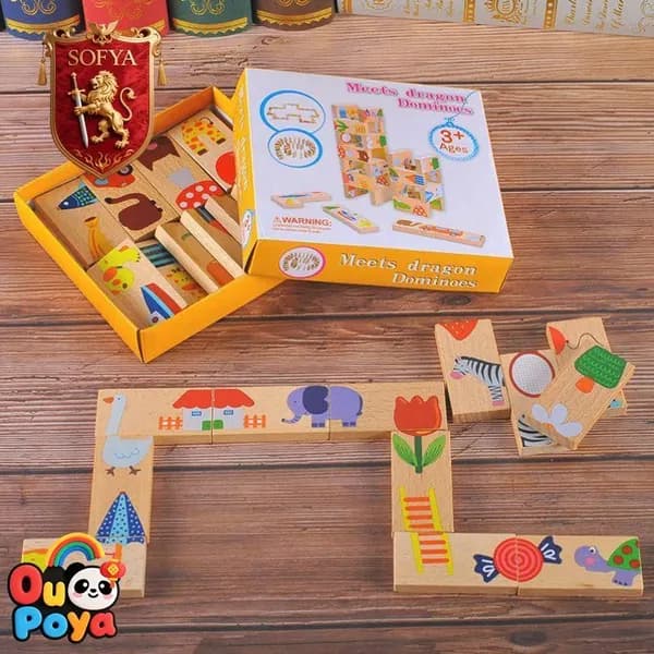 Деревянное домино-пазл для детей "Meets dragon dominoes"