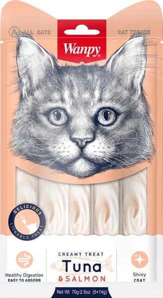 Wanpy Creamy Treat Tuna & Salmon / Лакомство Ванпи для кошек Нежное пюре из Тунца и Лосося 70 г