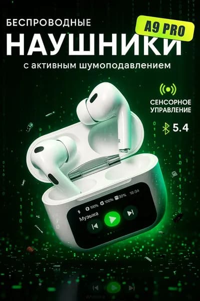 Наушники беспроводные с шумоподавлением микрофоном и сенсорным дисплеем A9 pro ANC