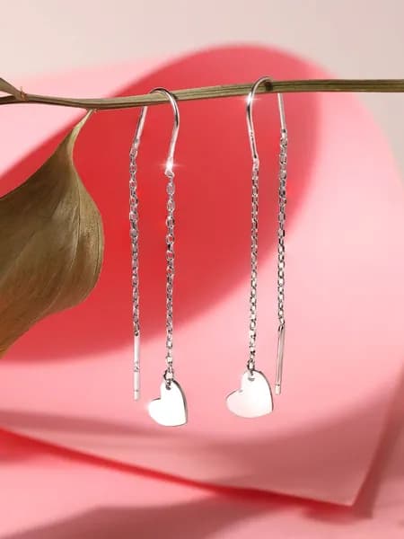 Серьги протяжки сердечки серебро 925 пробы
