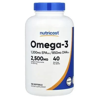 Nutricost, Омега-3, 2500 мг, 120 мягких капсул (833 мг в каждой мягкой капсуле)