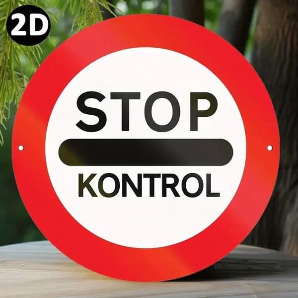 Табличка Предупреждающая табличка "STOP KONTROL" (проверочный пост), 2D плоский, металл, декор для охраны или офиса.