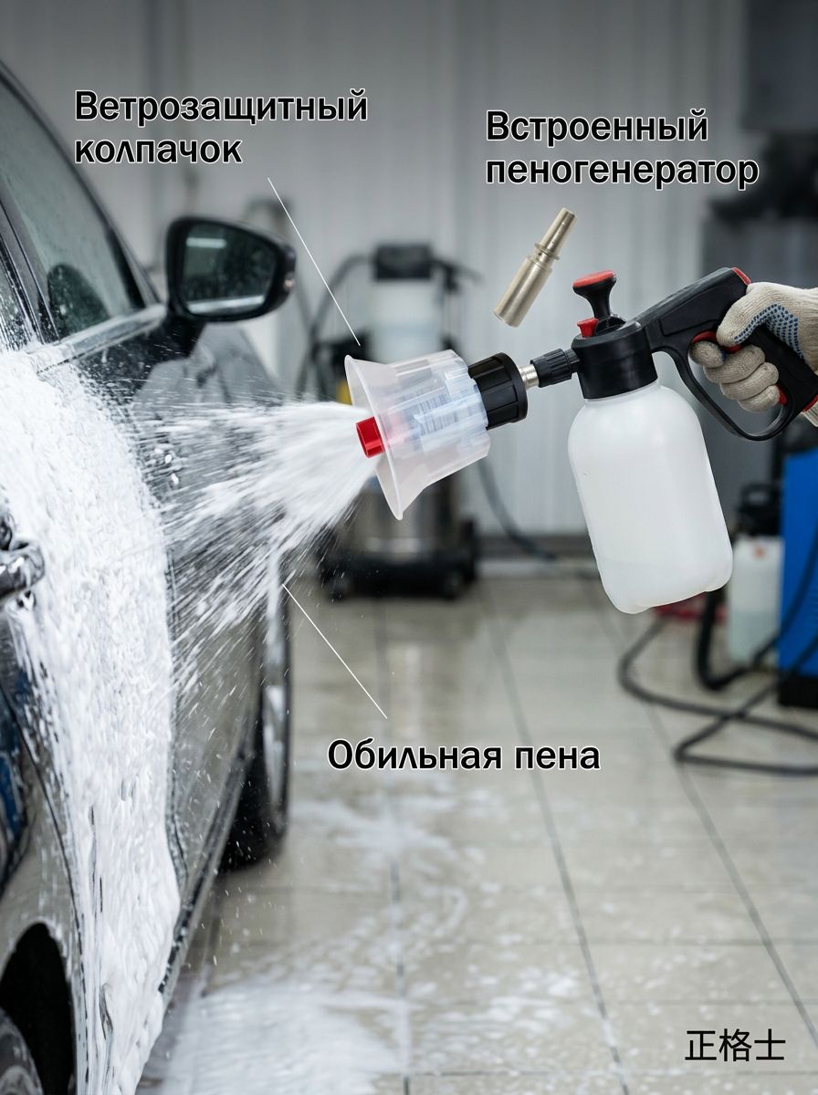 Пистолет-распылитель для пены, пластик, 100x80x50 мм, с ветрозащитным колпачком и пеногенератором