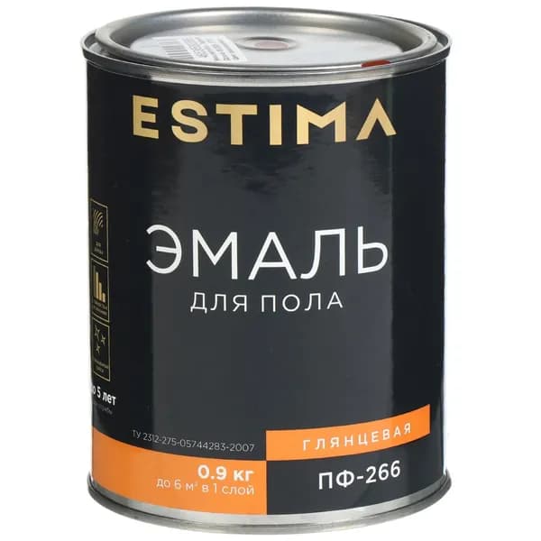 Estima, Краска для пола, эмаль по дереву, глянцевая, алкидная, ПФ 266, красно-коричневая, 0.9 кг