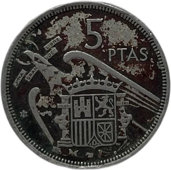 Монета Испания 5 песет 1957