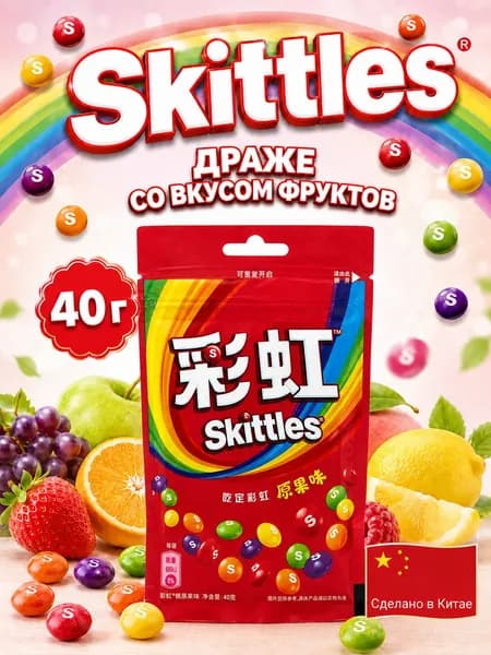 Skittles, Драже со вкусом фруктов, 40 г, Китай