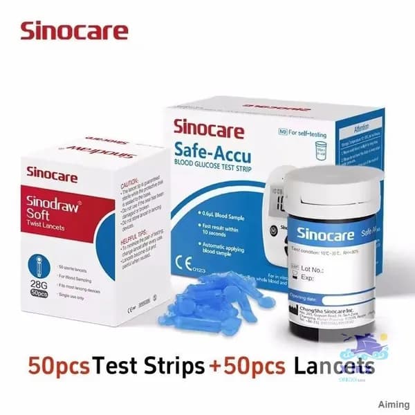 Используется для анализатора Sinocare Safe-Accu, 50 сахарных бумажек + 50 ланцетов, одобренных CE/ FDA