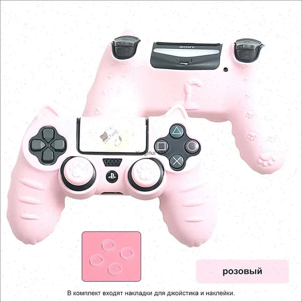 Чехол для контроллера PS4 / Мягкий силиконовый чехол Mark Life с милыми котоушками / анти скольжение и потоотделение