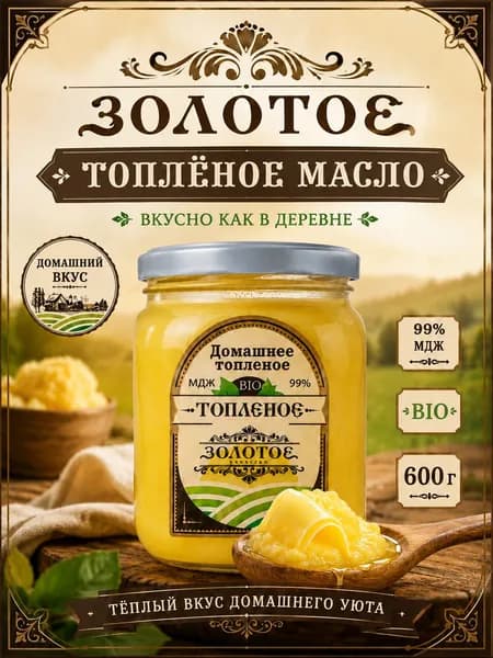 Топленое масло "Золотое". Домашнее топленое масло 600гр 1шт