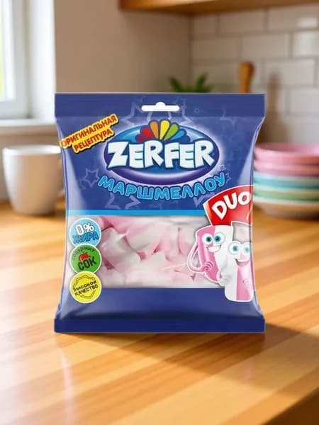 Жевательный зефир Маршмеллоу Zerfer , duo - Нежный воздушный десерт с клубнично-сливочным вкусом, 90 г, "КДВ", Россия