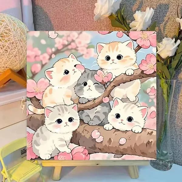 Картина по номерам, 20x20 CM, Кошки и собаки,Мультфильмы, подарки для детей, декомпрессия