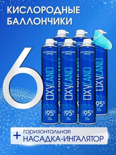 Кислородный баллончик OXYLAND 17л (6 шт.) + насадка-ингалятор