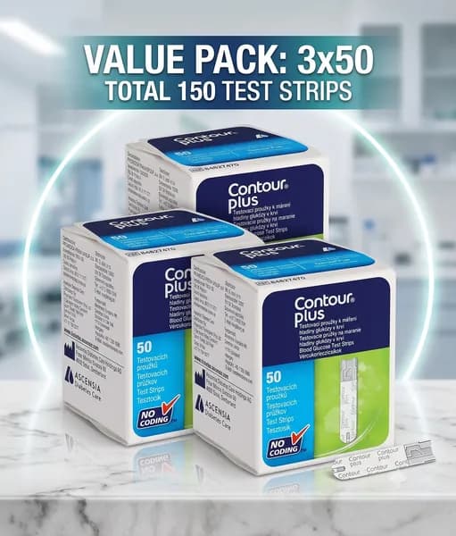 Тест-полоски для глюкометра Contour Plus (Контур Плюс), экономичный комплект 3 x 50 шт. (150 штук в упаковке) для точного контроля уровня глюкозы в крови