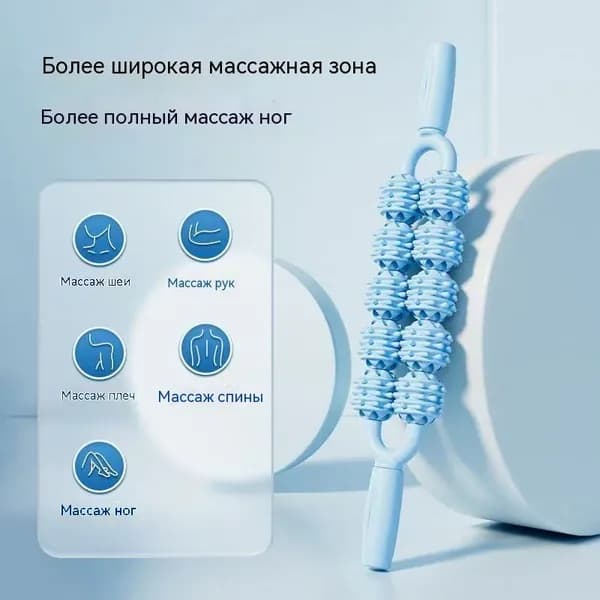 Двойной Роликовый Массажер для тела с антицеллюлитным эффектом / скалка для массажа мышц /синий