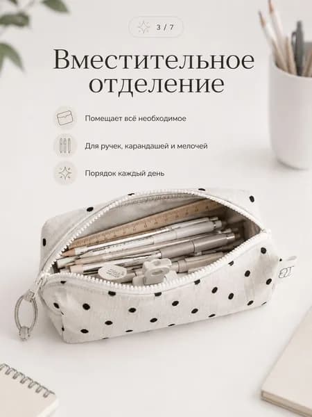 Пенал из ткани 1 шт, хлопок, горошек, корейский стиль, большой, для школы