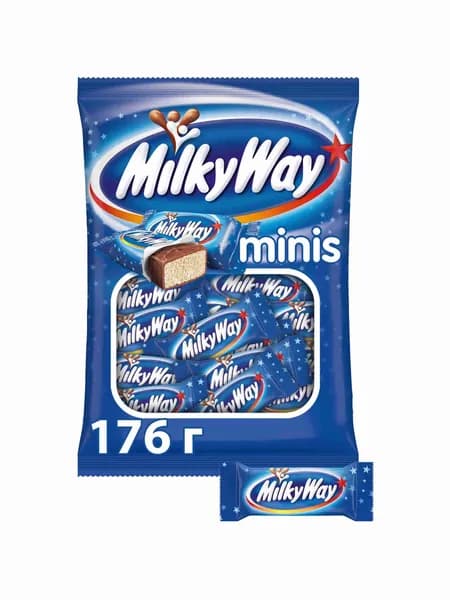 Шоколадные батончики Milky Way minis, нуга в молочном шоколаде, набор батончиков, 176 г