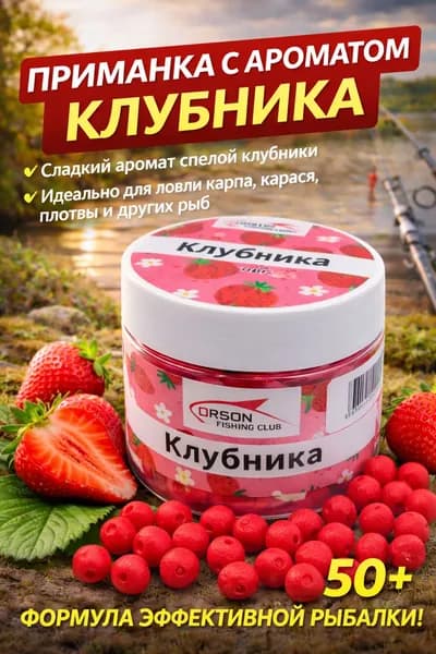 Приманка для рыбалки "Клубника" 50+ шариков, бойлы для карпа и карася, насадка ароматная для рыбы