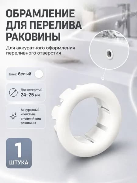 Обрамление перелива для раковины, облицовка перелива, 24 - 25мм, белая, 1шт