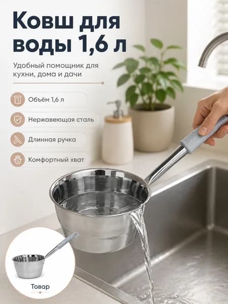 Бондарное изделие для бани Ковш для бани, 1.53 л