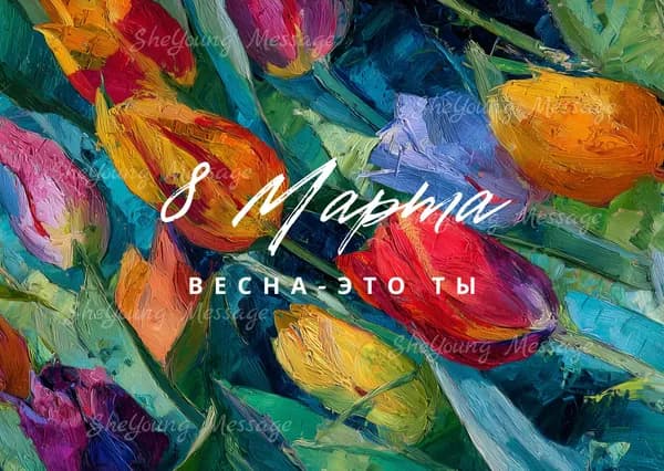 Открытка на 8 марта маме с тюльпанами, авторская, с конвертом, 10 x 15
