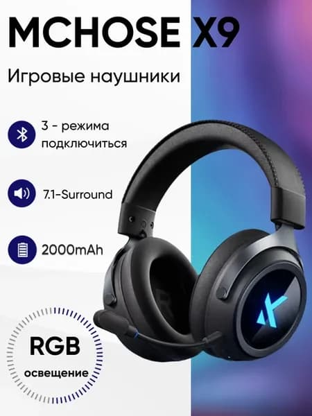 Наушники беспроводные игровые X9 с микрофоном. черный