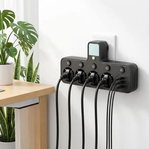 Универсальный евровилка-адаптер с четырьмя розетками, двумя USB и одним USB-C
