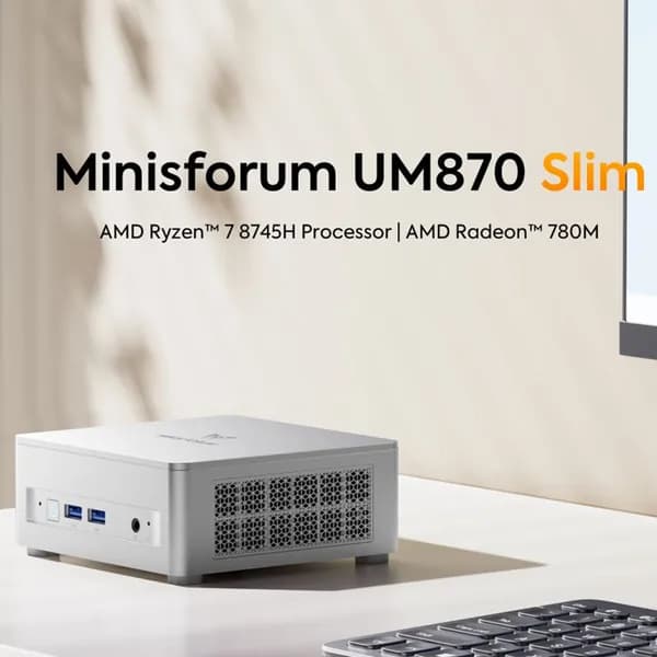 Мини-ПК MINISFORUM UM870 Slim 8745H мини ПК (AMD Ryzen 7 8745H, RAM Отсутствует, AMD Radeon, Windows 11 Pro), 中国, серебристый