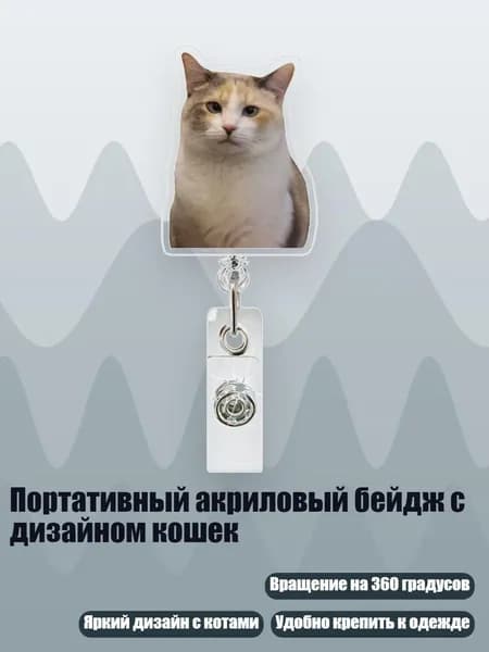 Портативный акриловый бейдж с дизайном кошек, - Сидящий кот