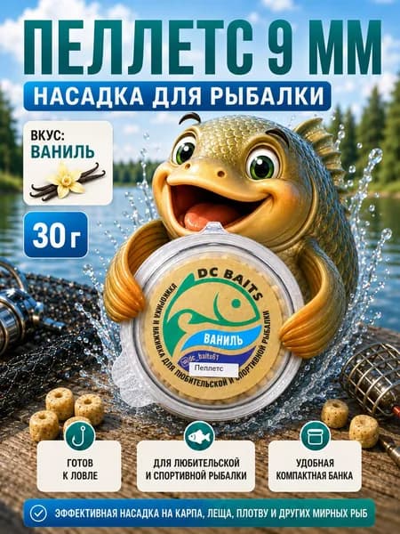 Пеллетс для рыбалки PC Baits, 9 мм, Ваниль - насадка на крючок для карпа, карася, леща, 30 г