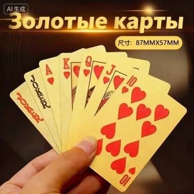 Игральные карты "Золотые" 54 шт , Водонепроницаемые пластиковые карты с матовой поверхностью , Настольные игры для взрослых и детей