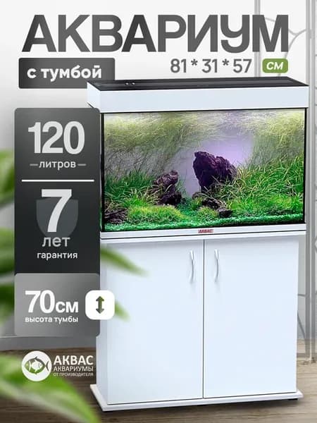 Аквариум 120 л. с тумбой крышкой и освещением (81*31*57 см)
