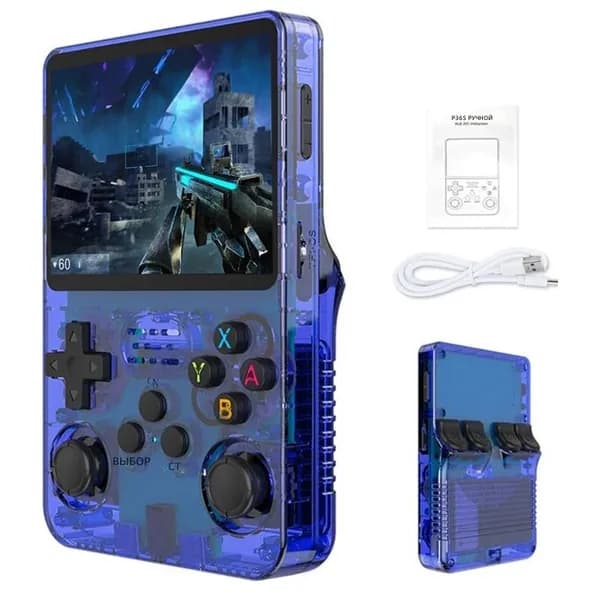 Портативная игровая консоль R36S с Android, 64 ГБ, прозрачный синий корпус