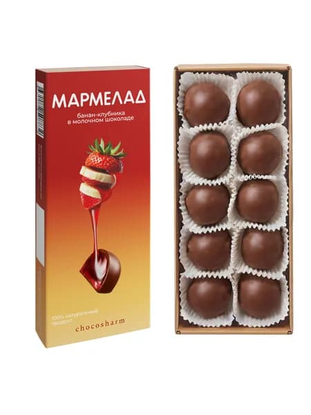 Мармелад So Juicy & Natural Банан-Клубника, в натуральном молочном шоколаде, LUKOMORYE, 150 г