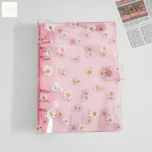 Прозрачная папка на кольцах А5 "Ромашки" из ПВХ, пустая (6 отверстий)