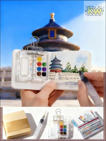 Эксклюзивный комплект для творчества, содержащий скетчбук с компактной раскладной палитрой и мольбертом