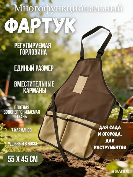 Фартук садовый с 7 карманами рабочий непромокаемый для дачи и огорода 55х45 см унисекс Oxford для инструментов и флористики