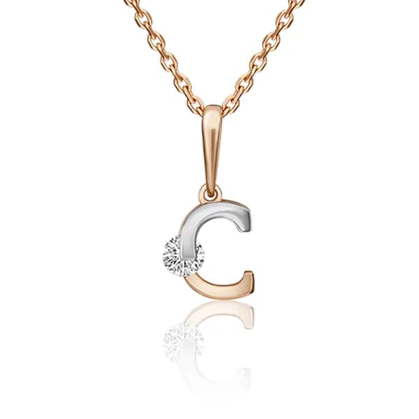 Подвеска-буква С из комбинированного золота DIAMANT-ONLINE с фианитом 585 пробы