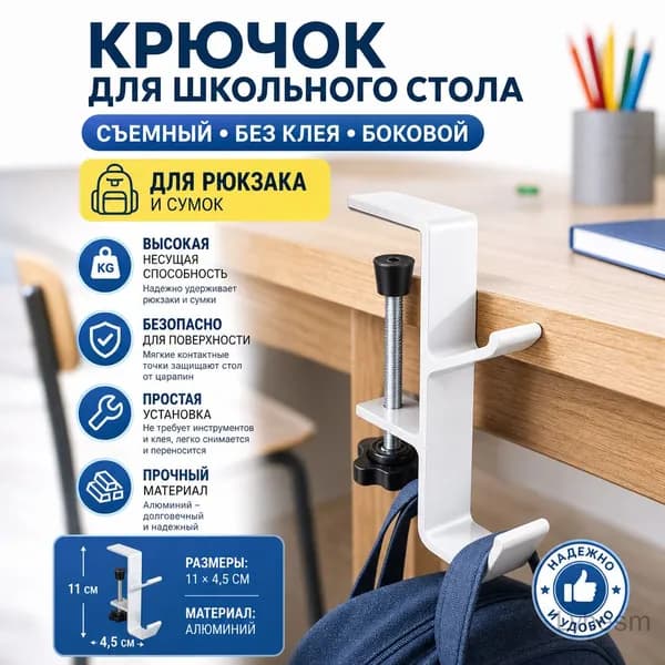 Крючок для школьного стола, съемный, без клея, для рюкзака, боковой