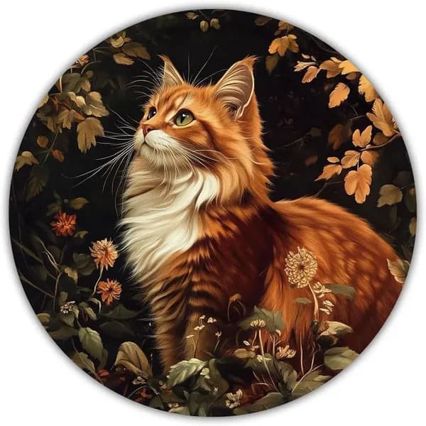 Круглый тин-сайн с кошкой и цветами, реtro-стиль, 20см, пляжный дизайн