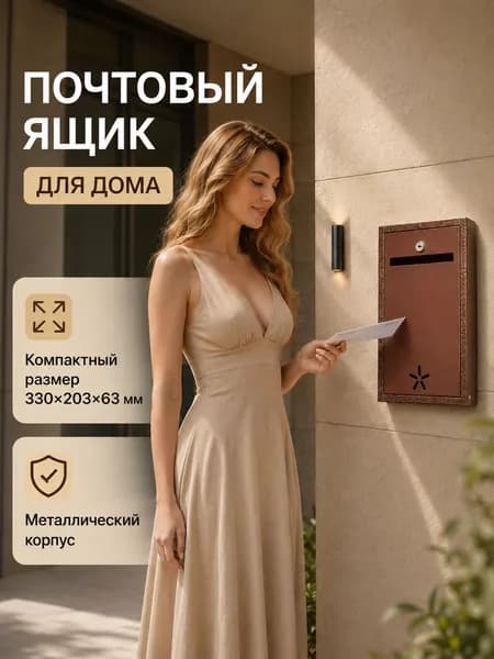 Ящик почтовый металлический с замком (цвет корпуса антик медь дверца коричневая)