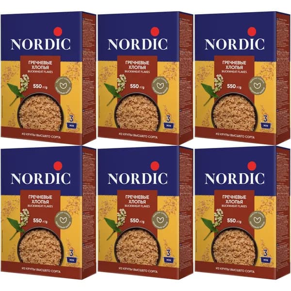 Хлопья Nordic гречневые 550 г, набор: 6 штук