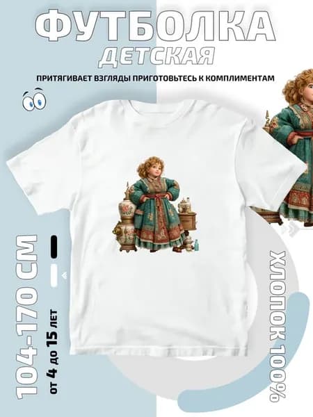 Футболка детская кукла в сарафане с бирюзовом