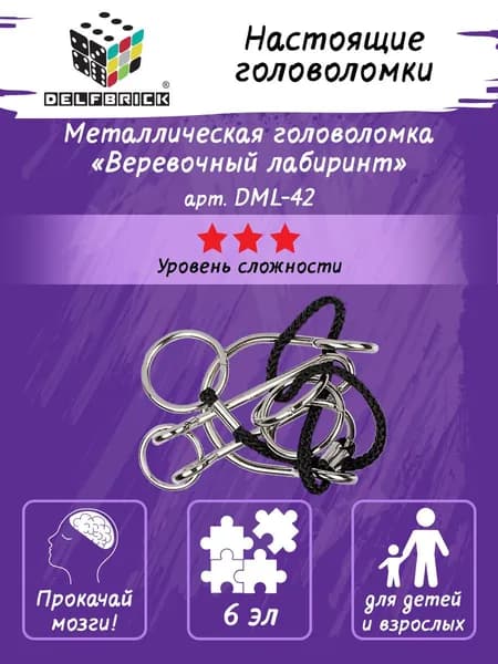 Головоломка металлическая Веревочный лабиринт DELFBRICK DLM-42 1 шт 6 элемент.