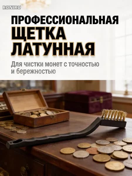 Профессиональная латунная щетка для чистки монет, удаление налёта и бережная обработка других металлических предметов без царапин