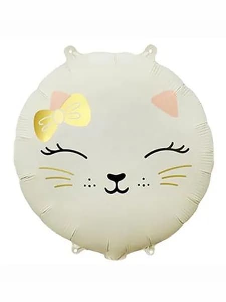 Шар воздушный фольгированный 18" Кошечка с бантом бежевая