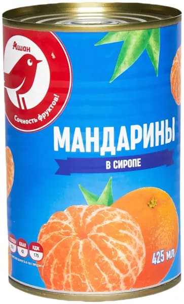 Мандарины консервированные АШАН Красная птица в сиропе, 425 г