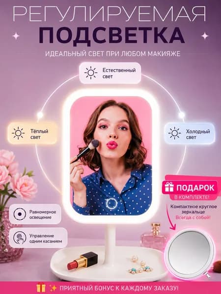 Зеркало гримерное, 18.7 см х 26.9 см, 1 шт